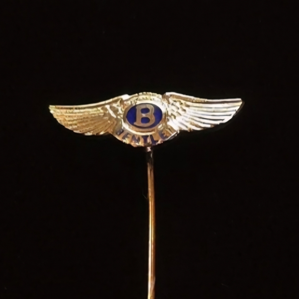 RARE Bentley Winged B Stick Tie Pin Blue Enamel Silver Tone Car Club